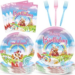 Vibrant 96-Pc Candyland Party Dinnerware – Perfect for Celebrations of 24