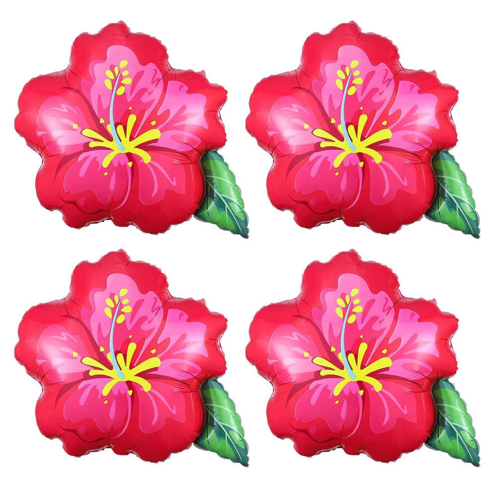 4Pcs Tropical Hibiscus Foil Balloons, 23.6inch Hot Pink Hibiscus Flowers Ball…