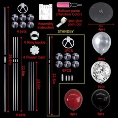 4 Set Burgundy Red Black Silver Balloon Stand Centerpiece Table Decorations f…