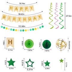 79Pcs Birthday Decorations Happy Birthday Banner Green Gold Balloons Paper F…