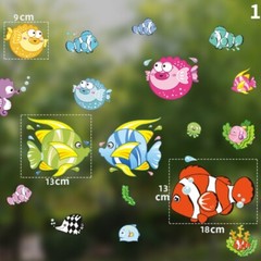 1 Set Waterproof Bathroom Glass Electrostatic Sticker Fish Dolphin Cartoon Decal