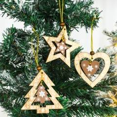 6X Christmas Tree Hanging Pendant Hollowed Wood Crafts Festive Xmas Decoration