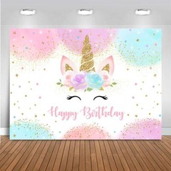 Unicorn Birthday Party Backdrop Pastel Rainbow Glitter Photo Booth Props