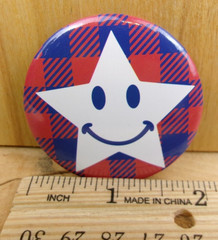 Patriotic Happy Face Star Mini Pin Plaid Checkered Novelty Party Metal Round 14+