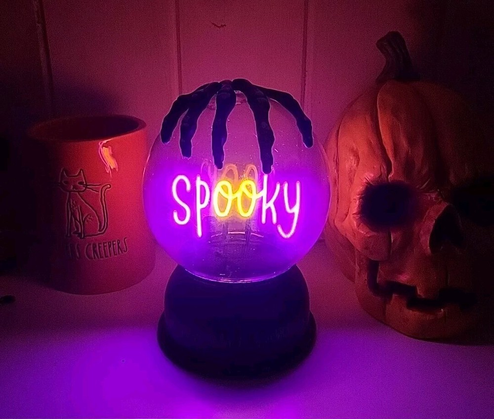 Spooky LED Halloween Glass Globe Light Table Mantle Decor Skeleton Hand New Goth