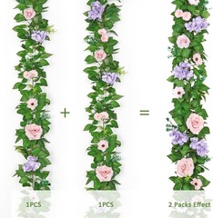 2PCS Artificial Flower Garlands 6FT Fake Silk Rose Vine Hanging Rose Ivy Vines