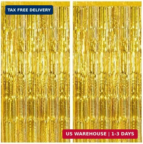 2 Pack Gold Fringe Curtain Backdrop Tinsel Streamers Birthday Party Decorations