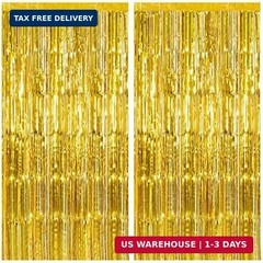 2 Pack Gold Fringe Curtain Backdrop Tinsel Streamers Birthday Party Decorations