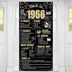 60th Birthday Decorations Back in 1966 Door Banner for Men Women, Black Gold Hap