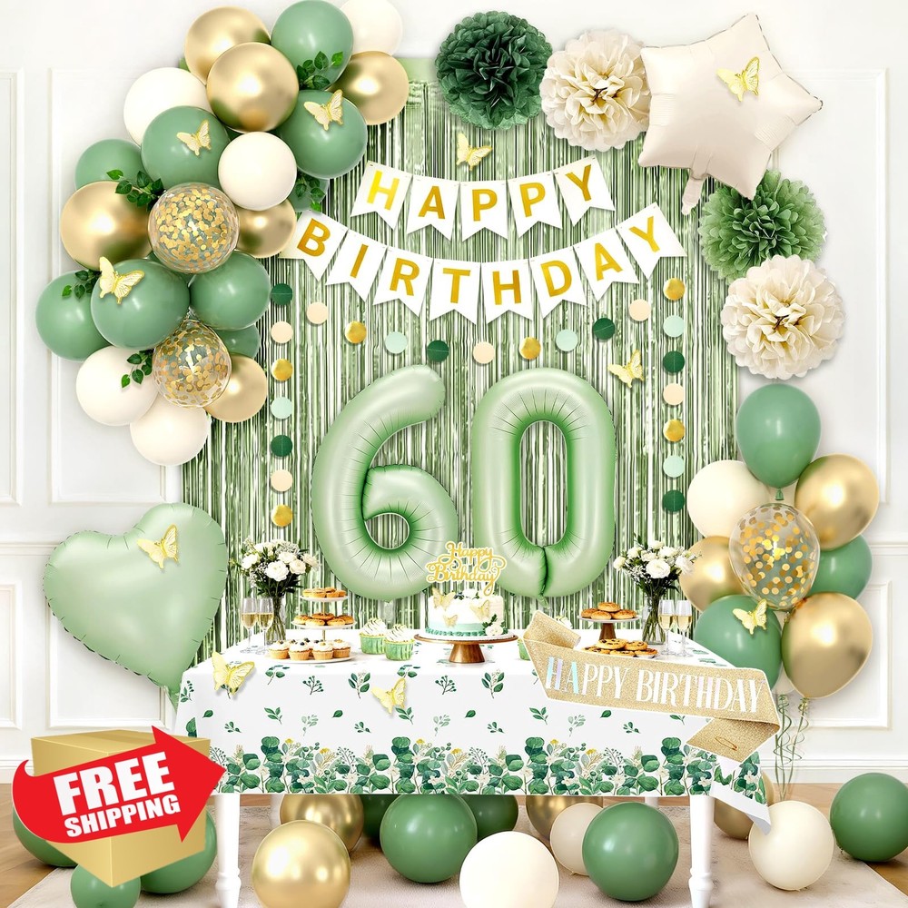 RBYOO Sage Green 60th Birthday Decor