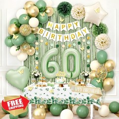 RBYOO Sage Green 60th Birthday Decor