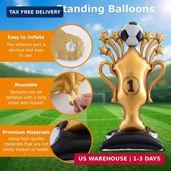 5 Pcs Soccer Balloons Party Decorations Set, Extra Large Trophy & World Cup Foil