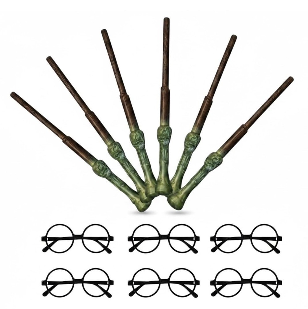 6 Pack Wizard Wands with 6 Round Wizard Glasses – Plastic Costume for -Themed…
