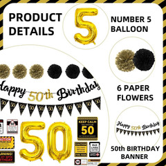 50Th Birthday Party Decorations Set Black and Gold 50 Years Old Party Supplies f