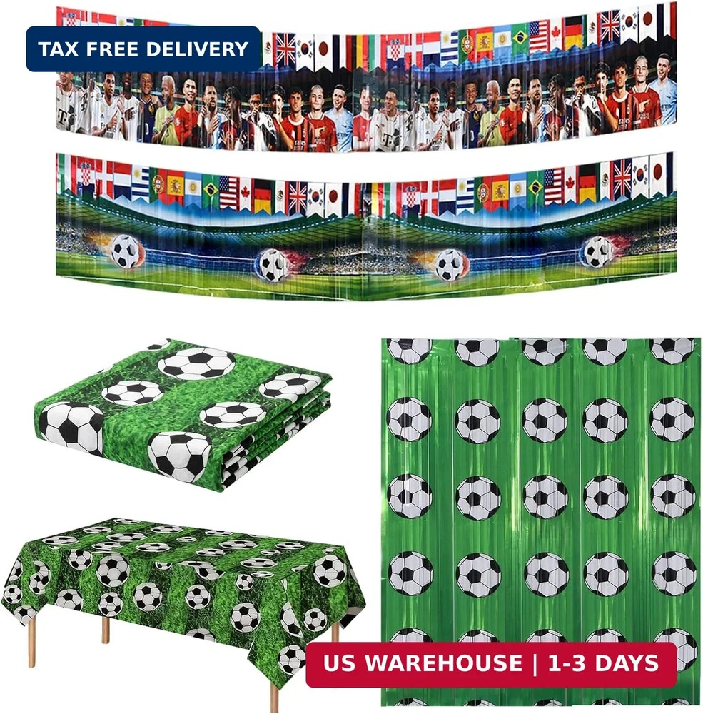 Soccer Birthday Party Supplies Set 5 Large Item, World Cup Party Decorations, Fo