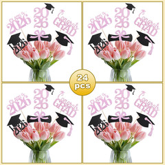 Graduation Decorations 2026, 24 PCS Black and Pink Graduation Centerpieces for T