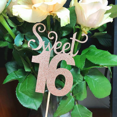 10-Pack Glitter Gold Double Sided Sweet 16 Birthday Anniversary Centerpiece Stic