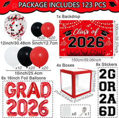 Graduation Decorations 2026, Red Black Graduation Party Decorations 123Pcs Ballo