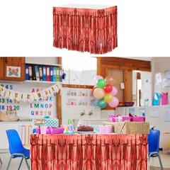 2 Pcs 29×108 Inch Red Metallic Foil Fringe Tinsel Table Skirts