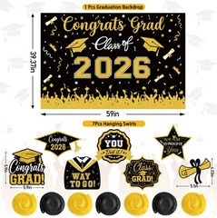 Graduation Decorations 2026 Black and Gold Class of 2026 Decorations Congrats