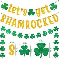 3pcs St. Patrick’s Day Banner Decoration 7.5 Inch Gold Glittery Let’s Get Sham