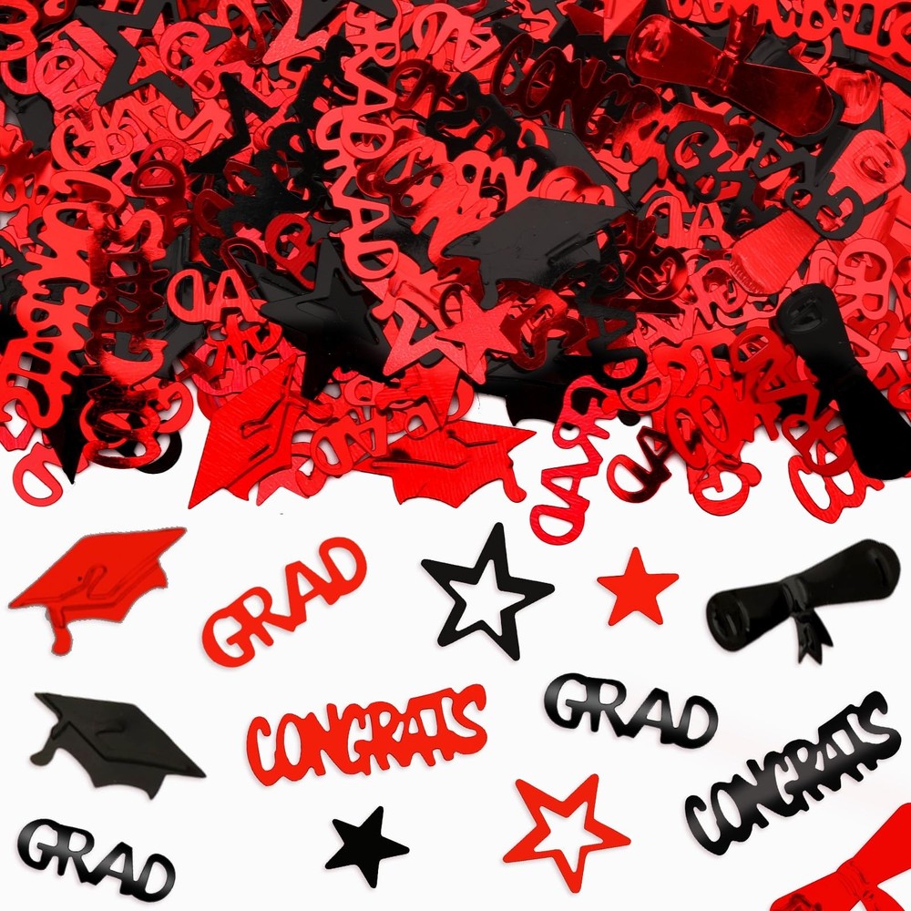 2026 Black Red Party Table Confetti Graduation Theme Class of 2026