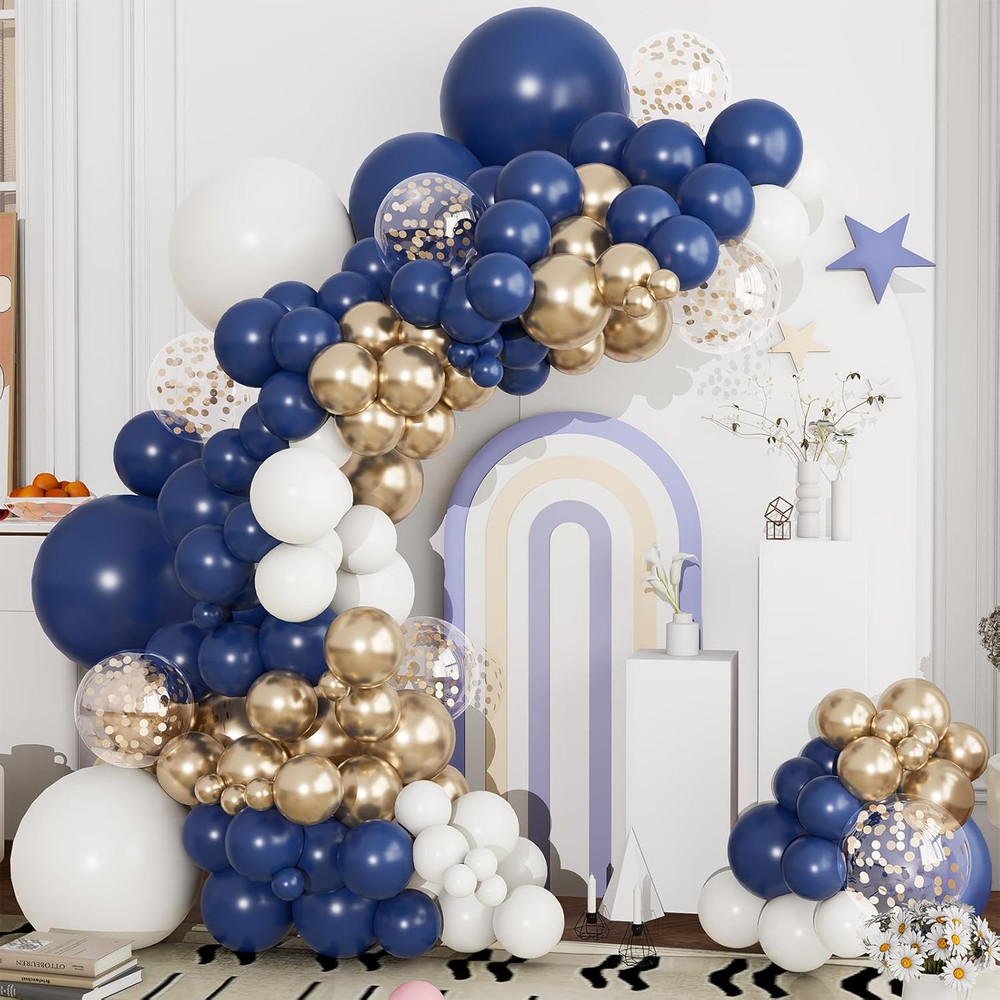 Navy Blue and Gold Balloons Garland Arch Kit-134Pcs Navy Blue Gold White and Con