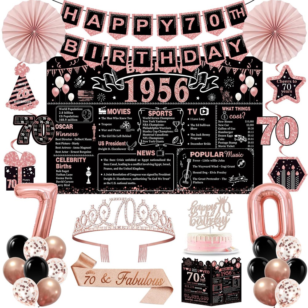 70th Birthday Decorations for Women,32PCS Back in 1956 Party…