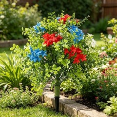 Patriotic Plastic Hydrangea Flower in Pot for Independence Day For Outdoor Use