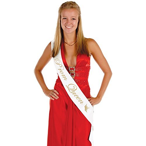 Beistle Prom Queen Satin Party Sash, 33″ x 4″, White/Gold