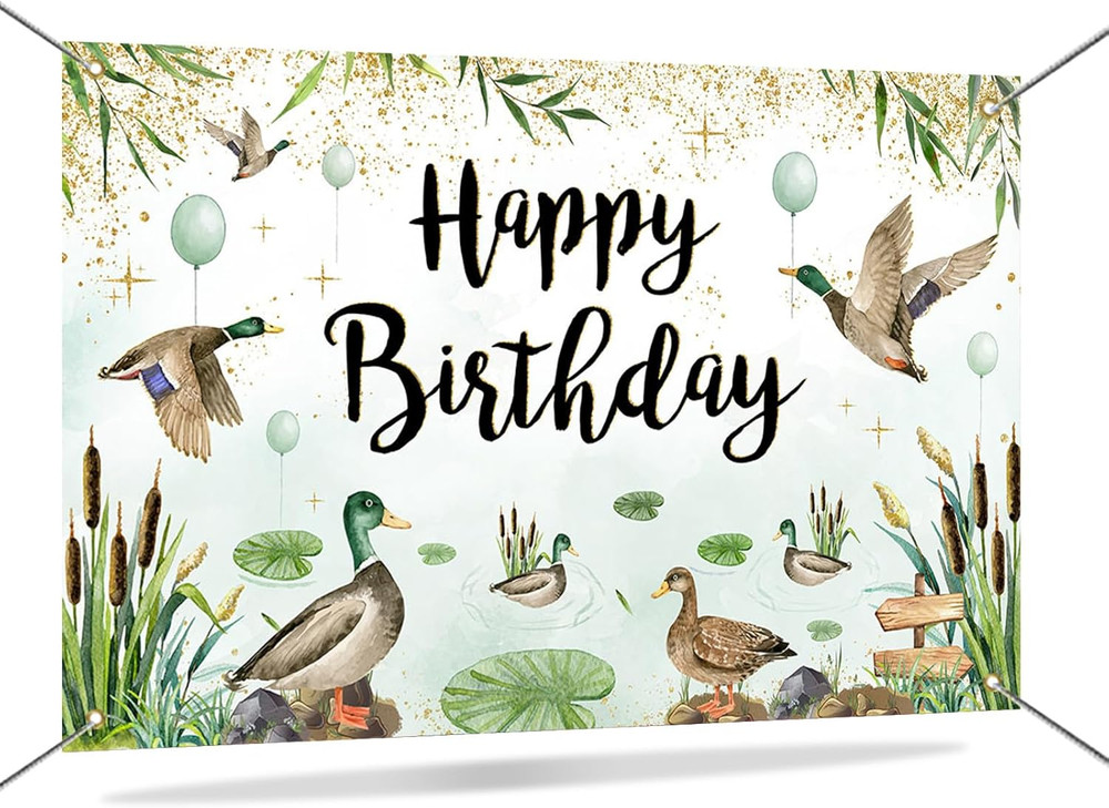 Mallard Duck Party Backdrop Hunting Theme Birthday Banner for One Lucky Duck Dec