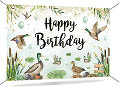 Mallard Duck Party Backdrop Hunting Theme Birthday Banner for One Lucky Duck Dec