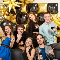 Fondo De Pared Con Globos Cuadrados Negro Y Dorado Para Ano Nuevo Fiesta