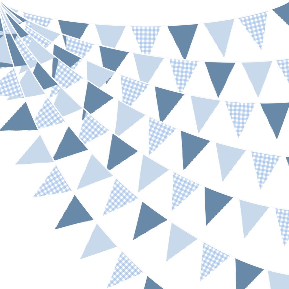 32Ft Dusty Blue Party Decorations Blue Gingham Triangle Banner Flag Pennant F…