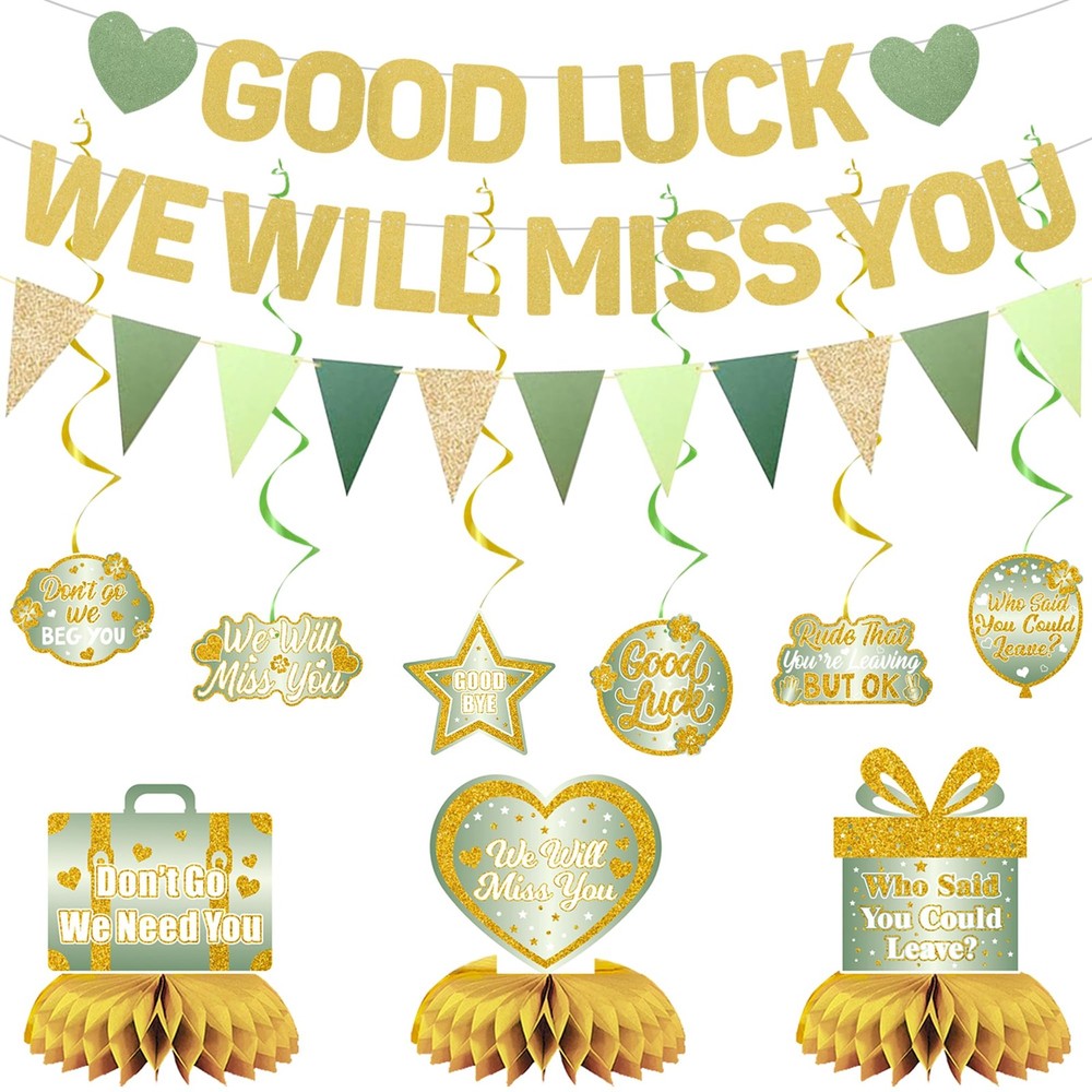 Farewell Party Decorations, Green Good Luck We Will Miss You Banner Hanging S…