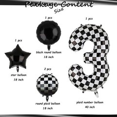 40 Inch Checkered Number Balloon 3 Black and White Race Car Birthday Balloons Ba