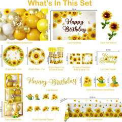 297pcs Sunflower Birthday Decorations-Serves 25, All-in-one Sunflower Party Deco