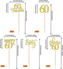15 Pack Happy 60th Birthday Party Decorations, 60th Birthday Centerpieces Sticks