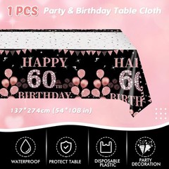 41Pcs 60th Birthday Decorations for Women, Vintage 60 Birthday Black and Rose…