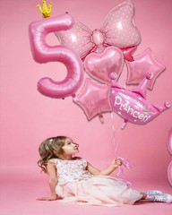 7PCS Set Princess Peach 5th Birthday Decoration Backdrop Big Foil B…