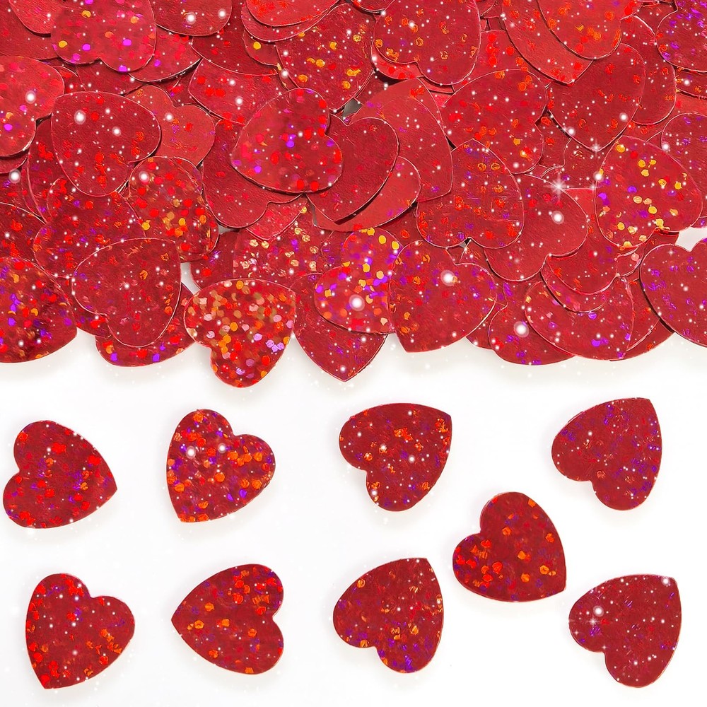 Valentine’s Day Red Heart Confetti – 15mm Glitter Heart Shaped Confetti, Shim…