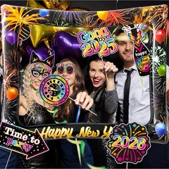 30 PCS Fluorescent 2026 New Year Photo Booth Inflatable Frame Props Kit