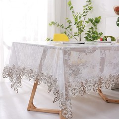 Clear Vinyl PVC Rectangle Tablecloth Waterproof Embroidered Lace Design
