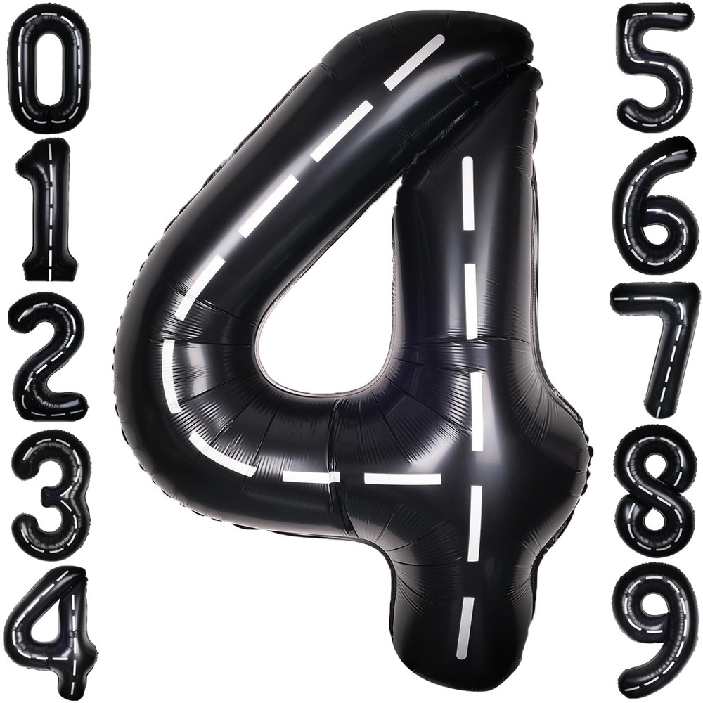 Race Car 40Inch Black 4 Balloon Number Large Helium Race Track 0-9 Giant Digi…