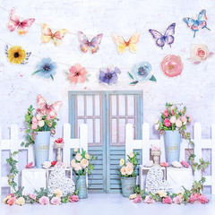 2PCS Flower Butterfly Garland, Floral Butterfly Party Decorations Vintage Wildfl