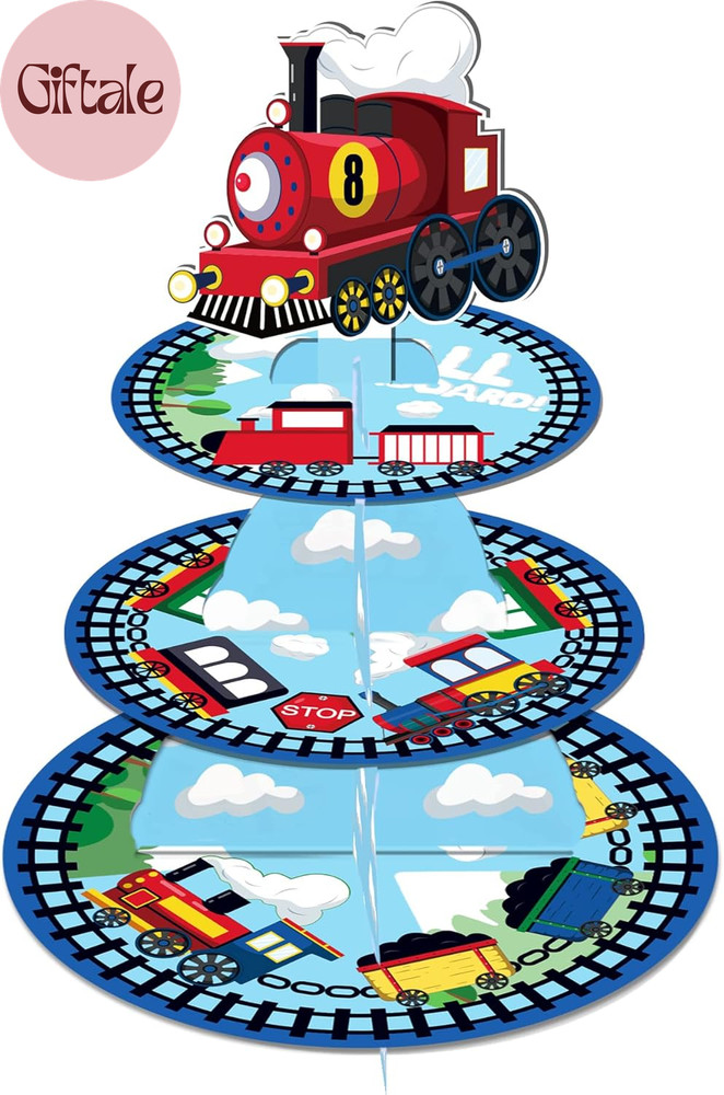 3-Tier Train Cardboard Cupcake Stand – Birthday Party Supplies, round Dessert Ca