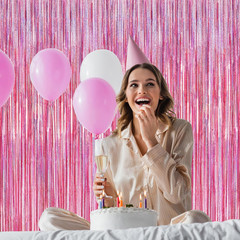 2 Pack Glitter Pink Backdrop, 3.28 FT X 7.05 FT Birthday Party Decorations, Lase