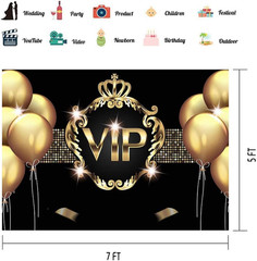 VIP Birthday Backdrop for Birthday Party Decorations Golden Balloon Black Gold