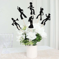 12 PCS Black Glitter 70S Disco Centerpiece Sticks Disco Dancing Table Flower Cen