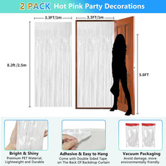 White Foil Fringe Backdrop Curtain 2 Pack 3.3X8.2 Ft, White Tinsel Streamers Bir